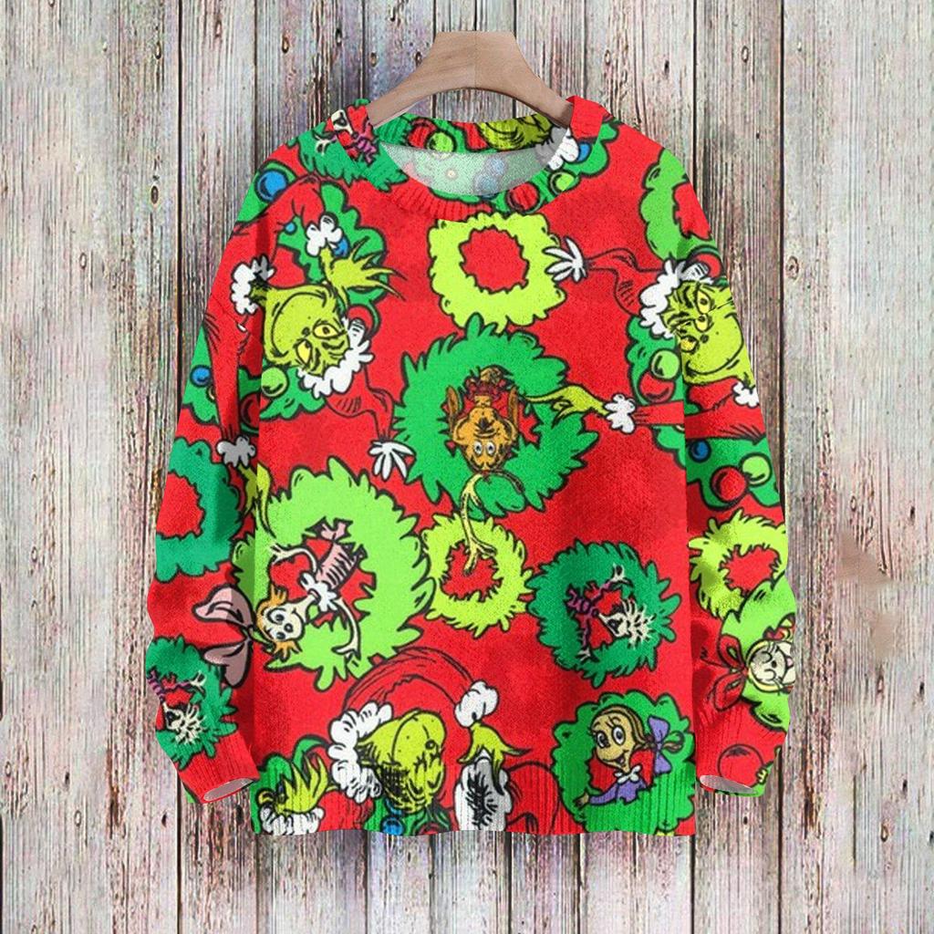 Weihnachts-Sweatshirts für Damen, Strickpullover, süßes Hemd, Herbst, Rundhalsausschnitt, Pullover, Tops