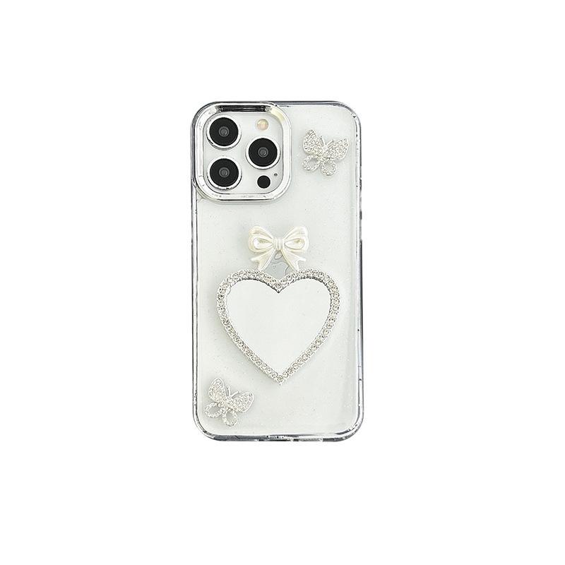 Diamond Butterfly Phone Case for IPhone 17 Promax Bow Tie Love Mirror for Apple 14 Sparkling Pink 16 Transparent
