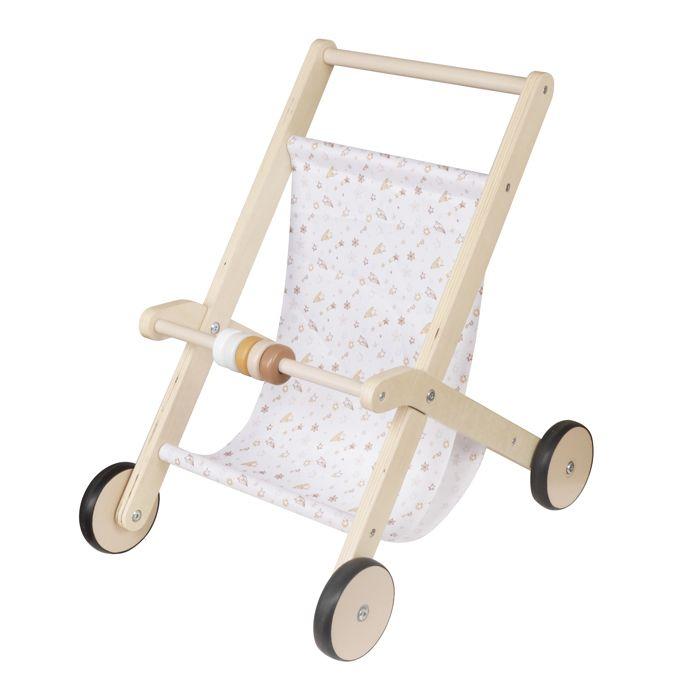 Landau en bois pour poupée - GINGER HOME - GINGER HOME - 34x46x49,5 cm - Bois naturel - Panier textile