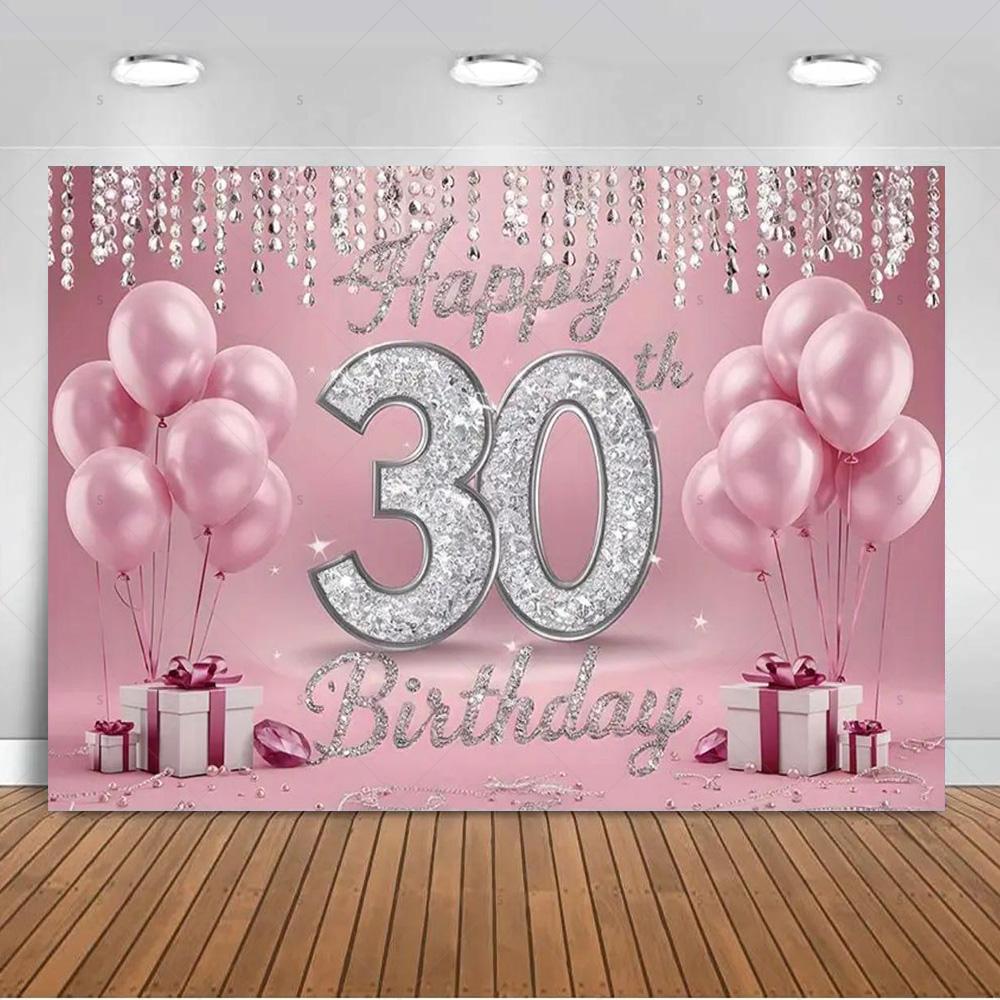 30th Birthday Party Decorations 30 Years Old Backdrop Supplies Black Gold Balloons Glitter Background Banner Photography Props