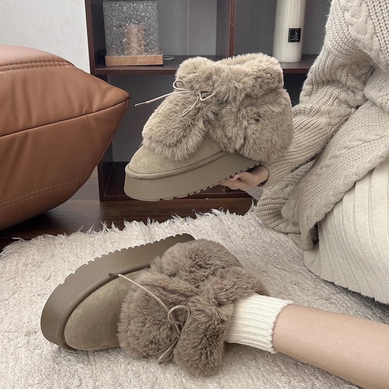 Fashion khaki platform versatile tall snow boots women's 2025 autumn and winter new warm and heightening snow boots cotton shoes