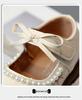 Cherry Leather Bowknot Princess Shoes for Girls - Soft Sole Pearl Trim Flats