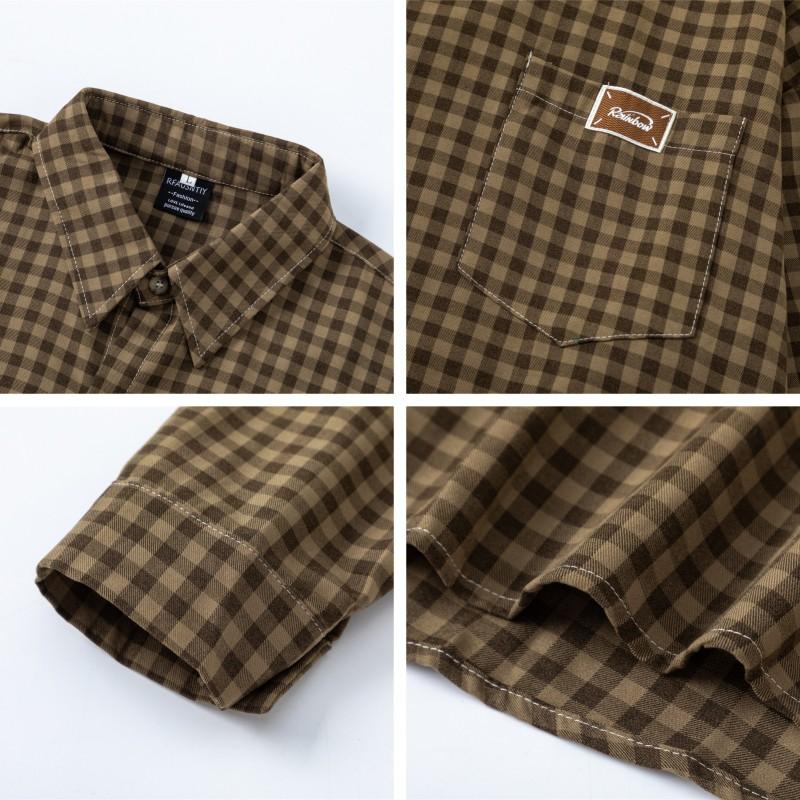 Japanese Style Plaid Shirt Men Women Loose Fit Casual Long Sleeve With Pocket