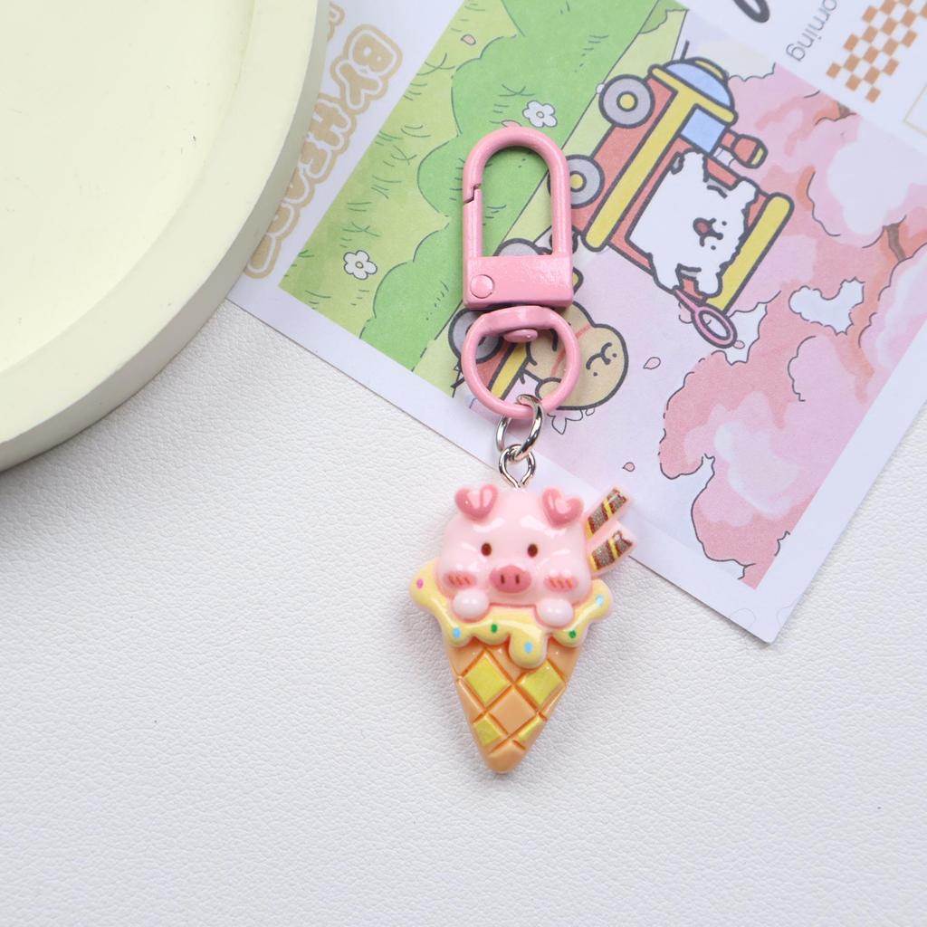 Resin Cartoon Piggy Keychain Pendant - Cute Dessert Ornament for Bags & Backpacks, Ideal for Couples and Students.