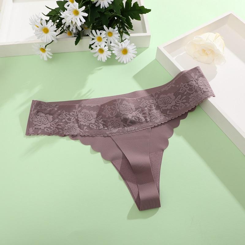 Ice Silk Seamless Panty for Women Lace Underwear Wavy Edge Underpants Breathable and Soft Panties S-XL