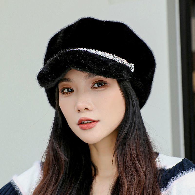 Winter Warm Hat Fashionable Mink Velvet Thickened Beanie Ear Flap Octagonal Cap for Women Men Unisex
