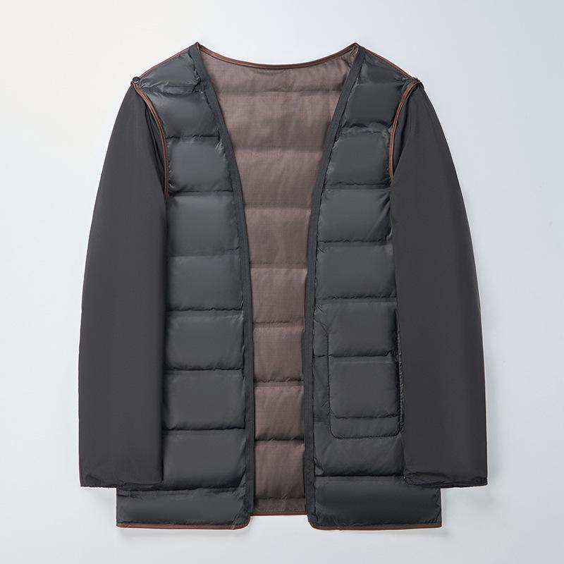Men's Mid-length Double-faced Cashmere Coat with Down Inner Layer - Dad Style Woolen Outerwear