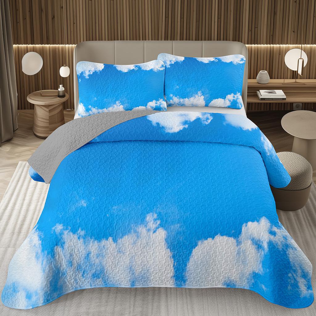 Natural Scenery Coverlet Set Sunset Sky Bedding Set White Clouds Bedspread Set Twin Full Queen Size for Kids Girls Boys Teens