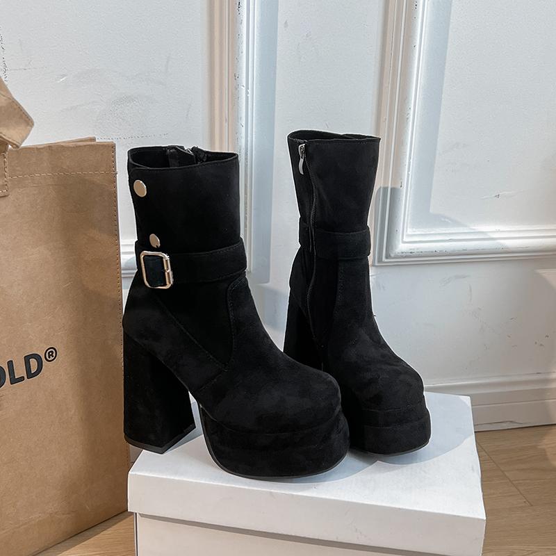 Fashion Autumn Winter Fashion High Heel Women Ankle Boots Belt Buckle Punk Shoes Ladies Short Botas Para Mujer