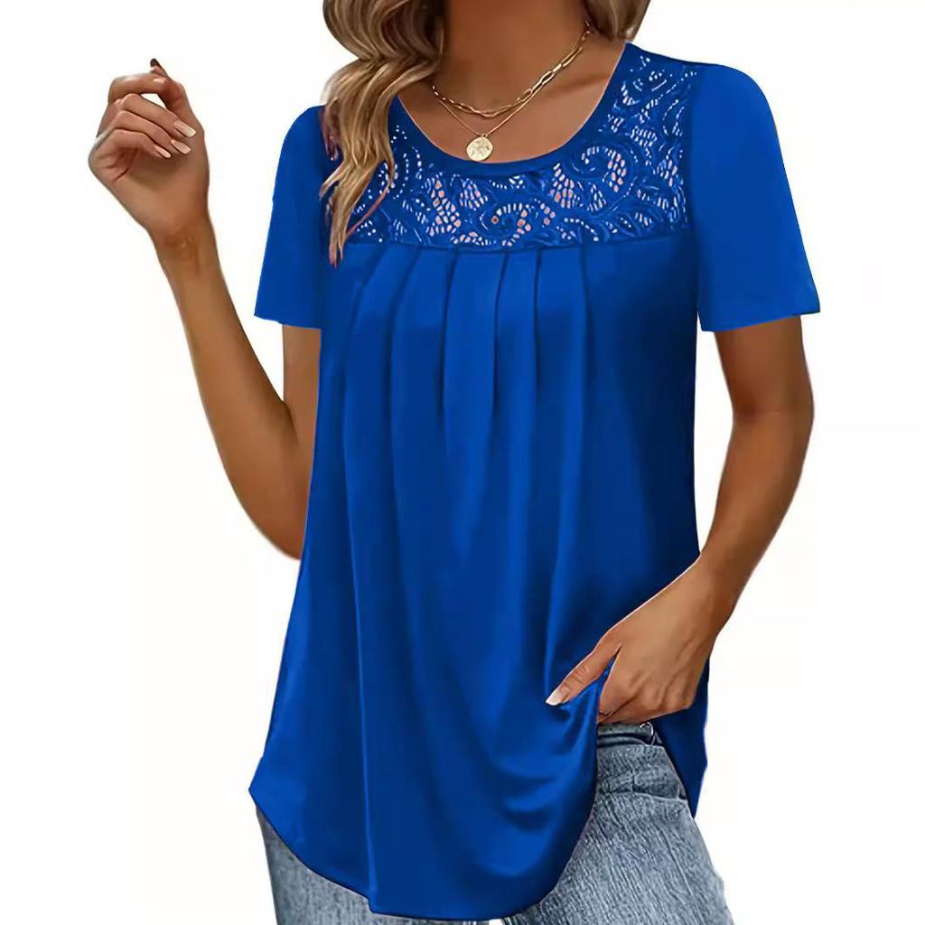T-shirt a pieghe larghe patchwork in pizzo da donna T-shirt oversize in pizzo patchwork oversize S-5XL ZC-403