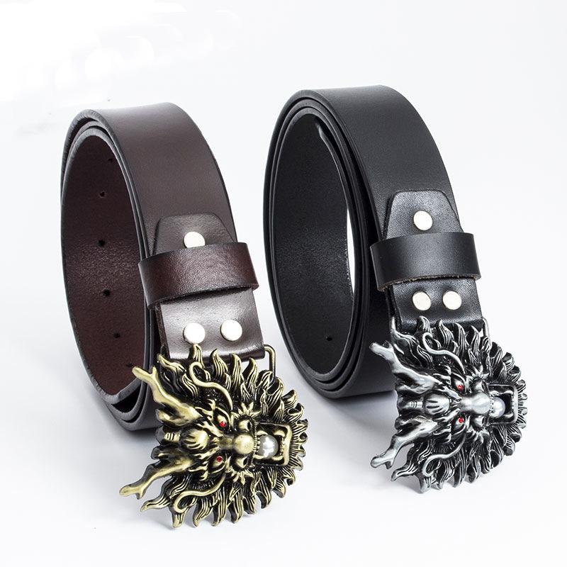 Personalized Men's Cowhide Belt Chinese Dragon Spot Punk Fashion Motorcycle Rider Belt