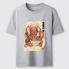 Japanese Style Cotton T-shirts Casual Loose Men's Short Sleeve O-neck Harajuku Tee Retro Octopus Eating Ramen Classic Tunic