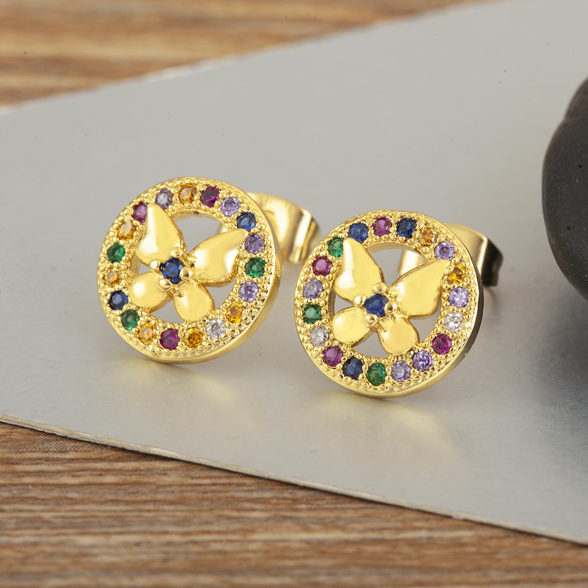

Nidin Trendy Romantic Round Shape Delicate Butterfly Stud Earrings For Women Aesthetic Lucky Ear Jewelry Birthday Party Gifts