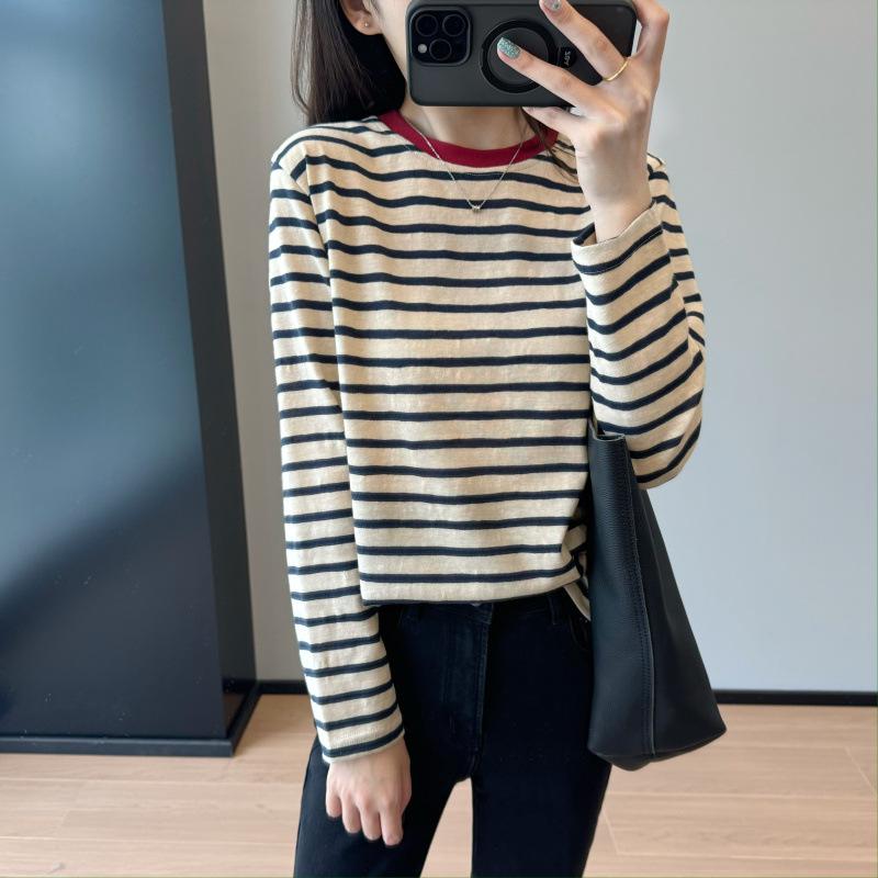 

Настоятельно рекомендуется! Женский американский ретро красный ангоровый повседневный топ с длинным рукавом в блочную полоску для осени L