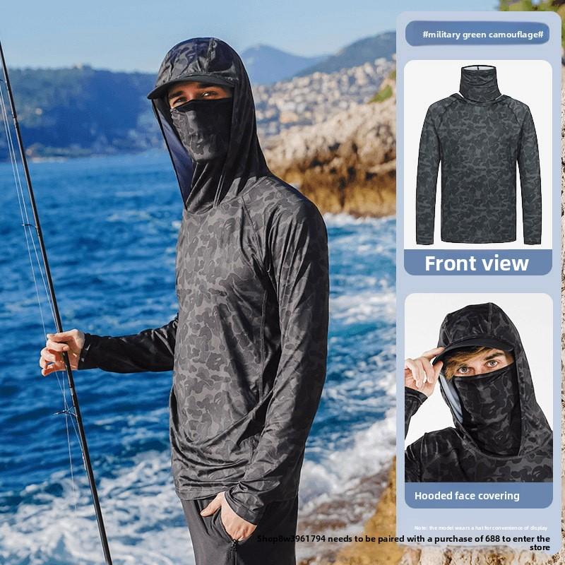 Men's Summer Fishing UV Protection Shirt Full Face Cover Sun Protection Skin Coat Breathable Thin Fishing Top