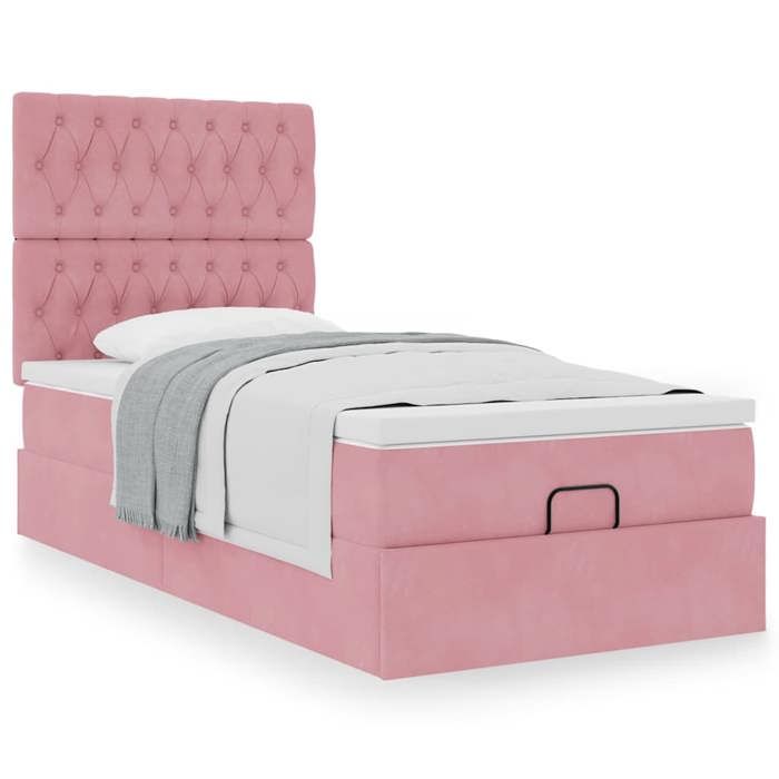 Cadre de lit avec matelas - Maison Exclusive - Velours rose - 90x200 cm - Rangement ottoman hydraulique