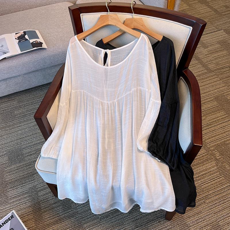 

Premium Plus Size Mid-Length Sheer Top for Curvy Women 6XL (for 240-320 Jin) чорний