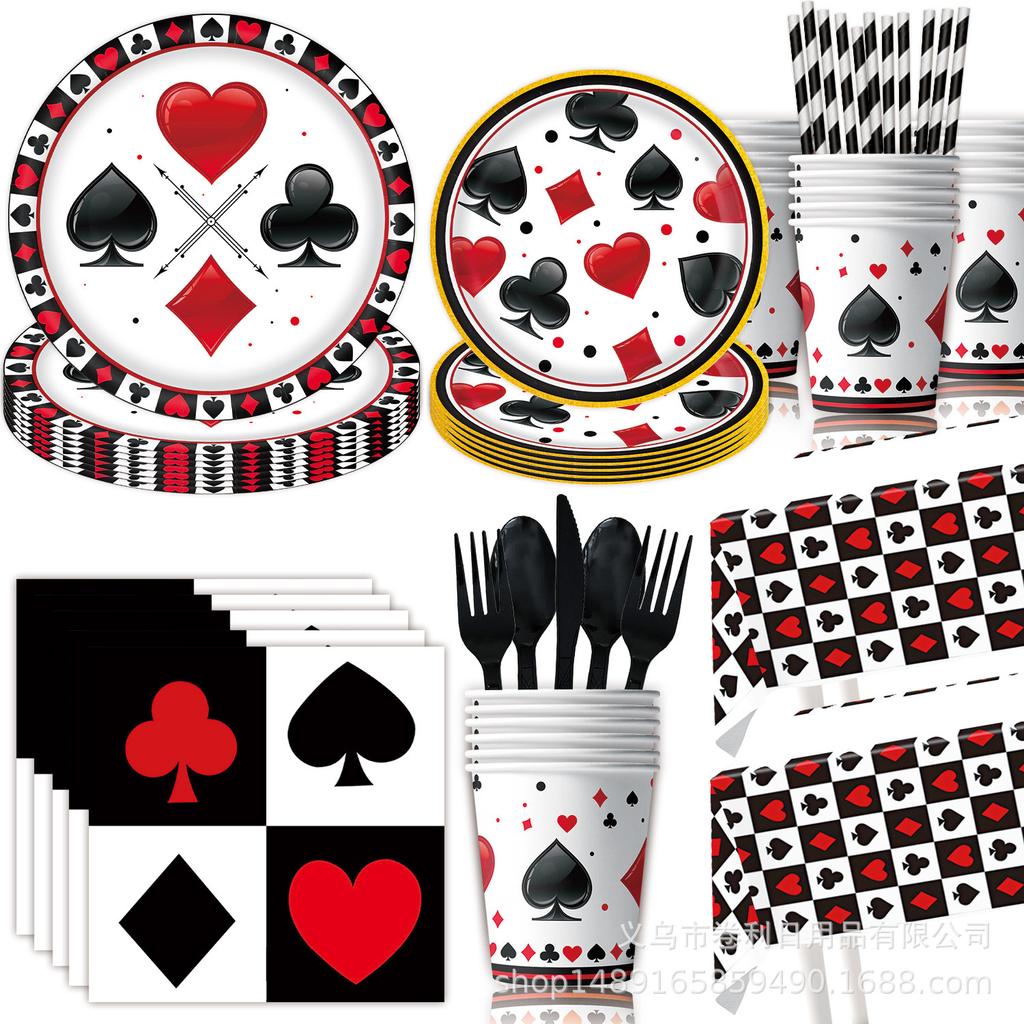 Geburtstagsparty im Casino-Stil: Geburtstagsdekorationen, Pokerdekorationen, Banner, Besteckarrangement