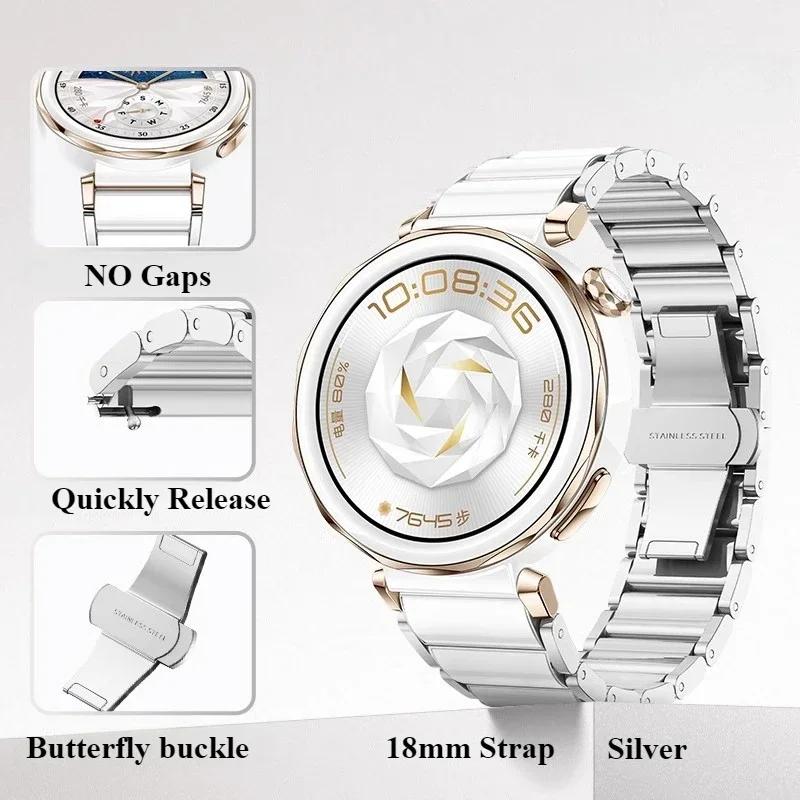 18mm Keramický řemínek pro Huawei Watch GT5/4 41mm/GT5 Pro Watch5 42mm Jemný náramek Kovový náramek k hodinkám Příslušenství pro Huawei Watch GT5 GT4