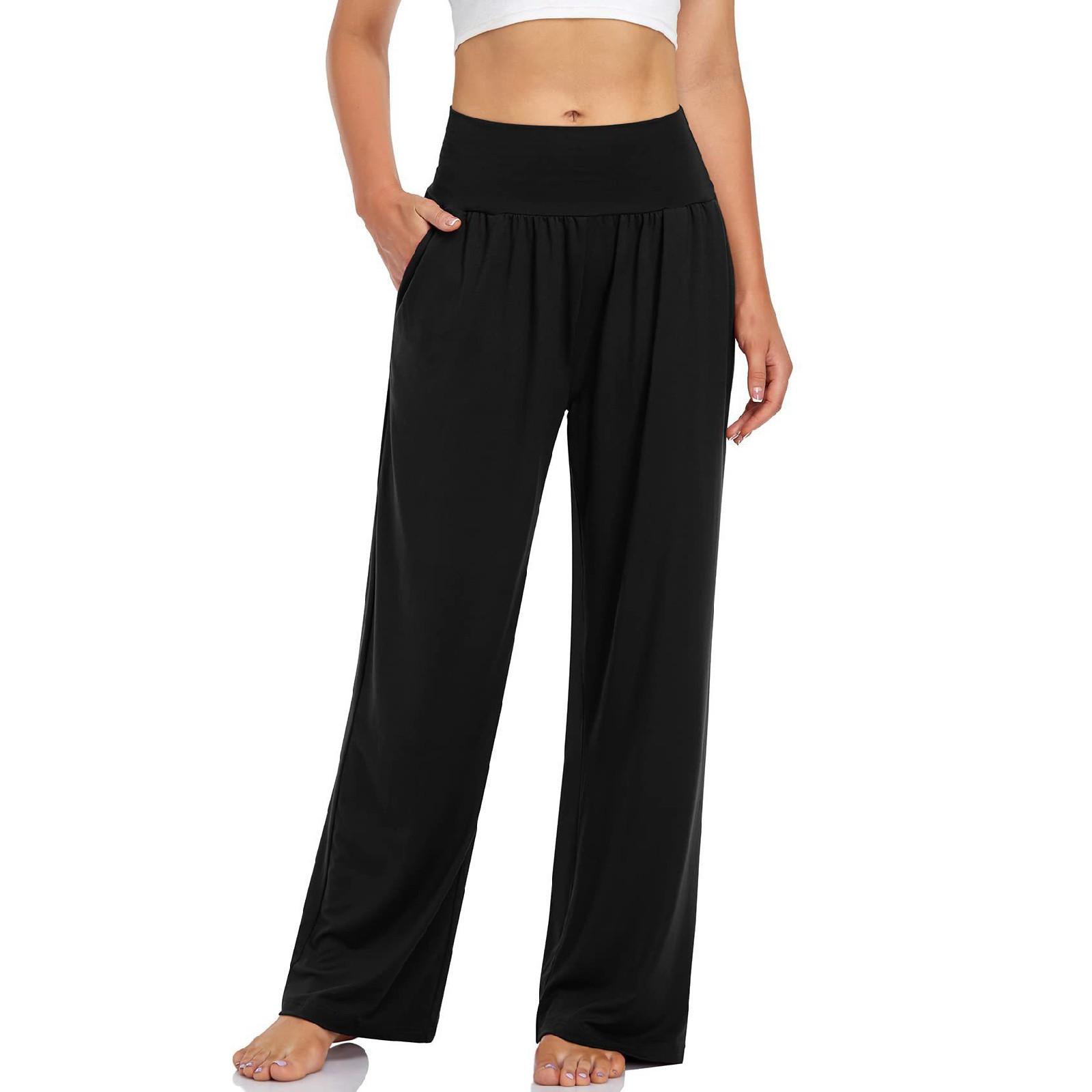 Women s Wide Leg Pants Casual Straight Leg High Waist Stretch Pants Stretch Trouser L чёрный