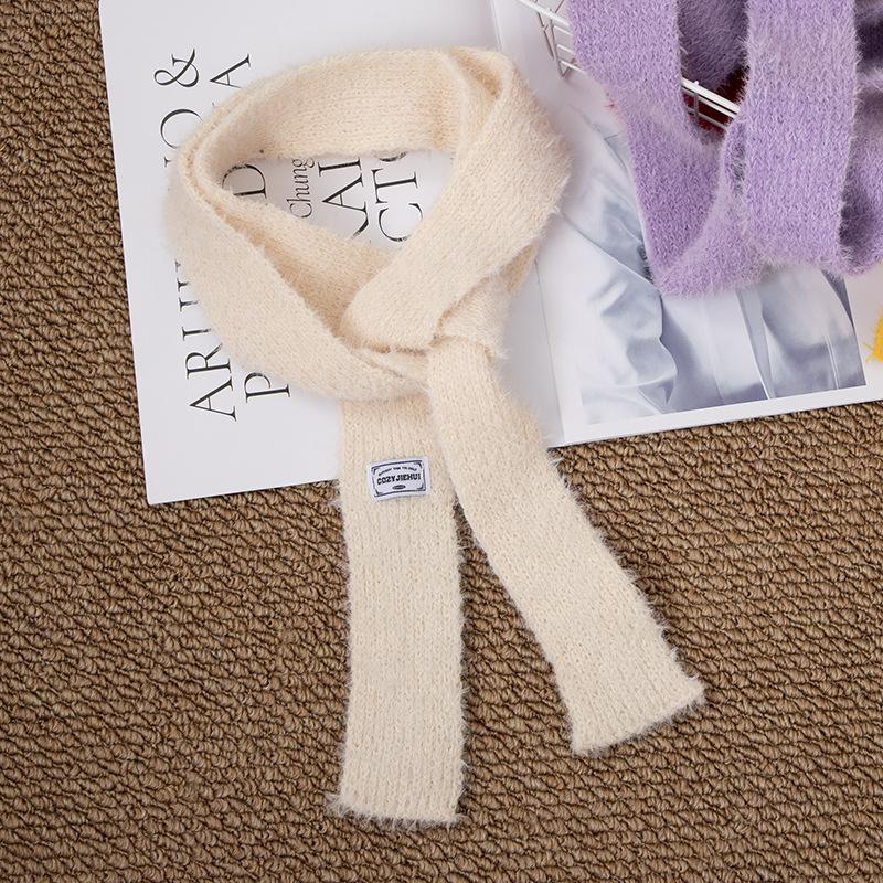 Black And White Striped Plush Scarf Women's Scarves Neck Warmer Girls Versatile Decoration Korean Thin And Narrow Long Tie Scarf