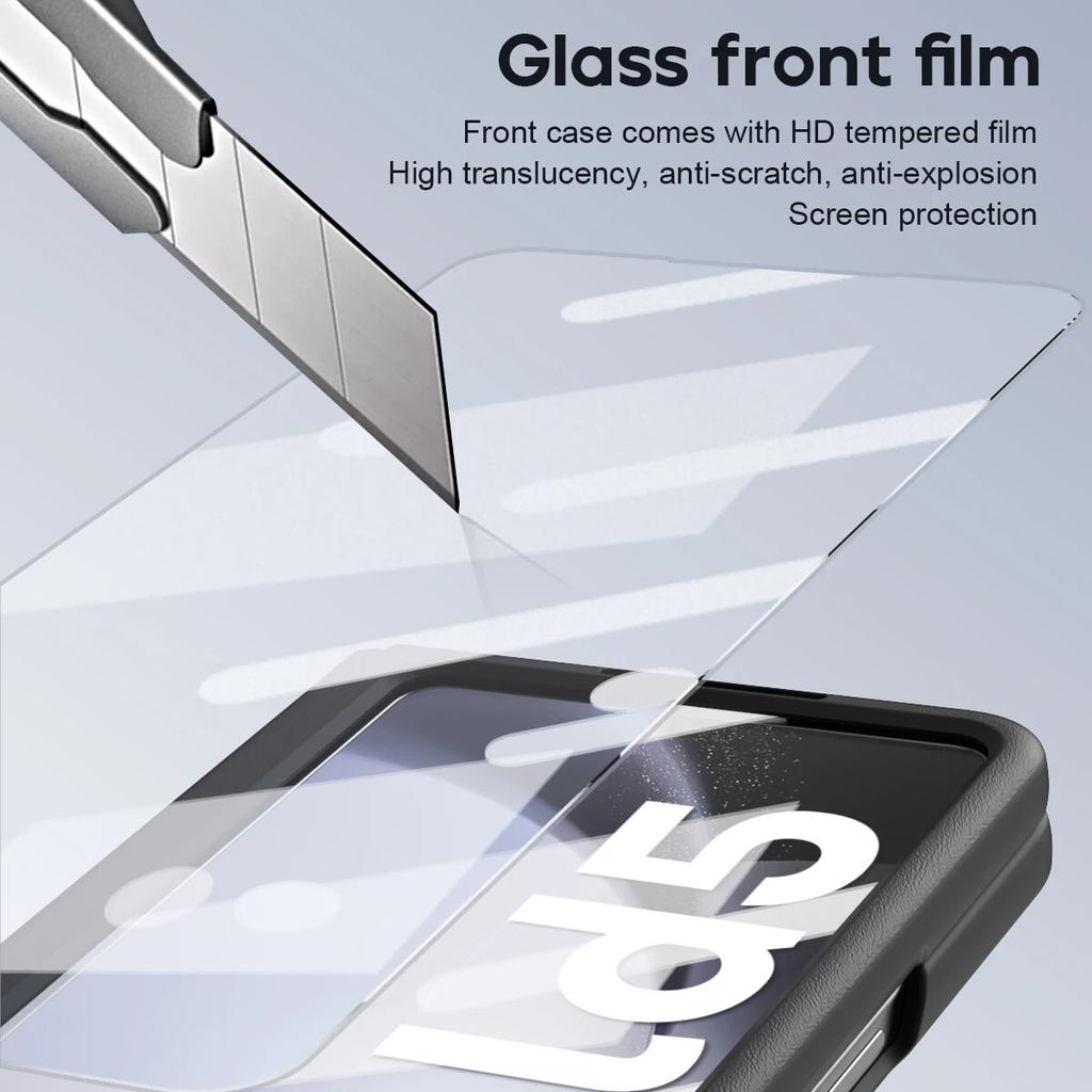 Luxury Leather with Holder Z Fold5 Hinge Protector Case for Samsung Galaxy Z Fold 5 4 5G Case with Glass Screen Protector Cover