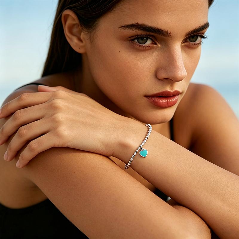 TIFFANY &CO Blue® Perles Diamant Bleu 4mm Argent 925 Émail Diamant Bracelet Femme GRP12057-Argent Petit