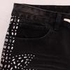 Men's Side Gradient Rhinestone Denim Shorts, Vintage Hip Hop Street Loose Drawstring Knee Length Shorts