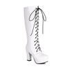 Plus Size Glossy Patent Leather Cross Lace Up Zipper With Plush Lining Women's Knee Length Boots Extra High Thick Heels Boots