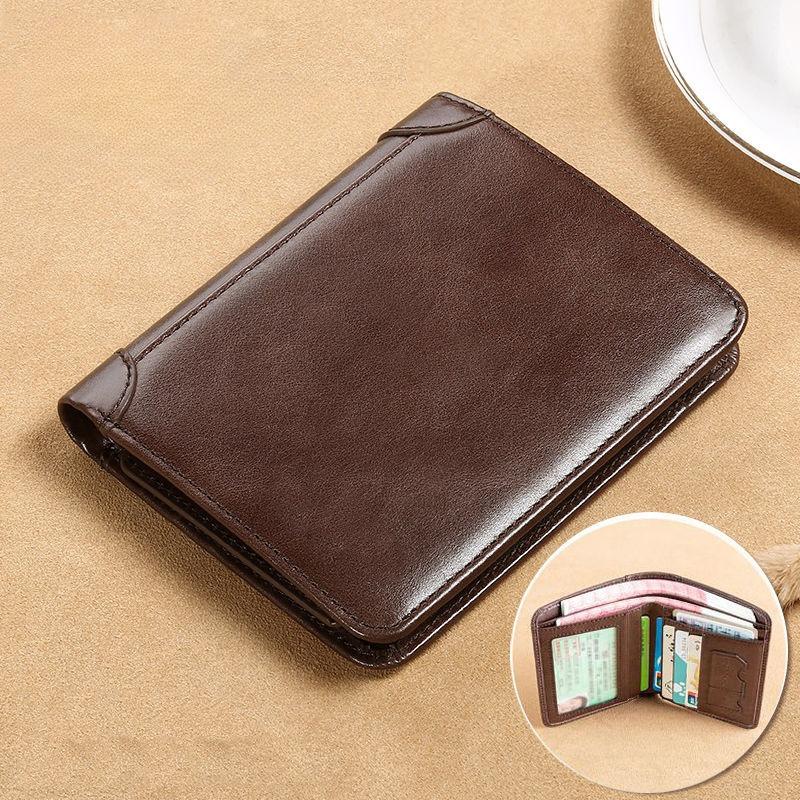 Men’s Vintage Bifold Wallet PU Leather Short Wallet with ID Window Card Holder Coin Pocket Slim Business Wallet for Driving License Cards Cash