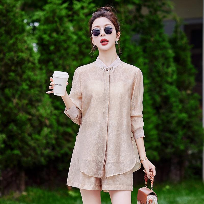 

Популярный модный костюм женский новый маленький солнцезащитный лонгслив и шорты комплект из двух предметов XXL хаки