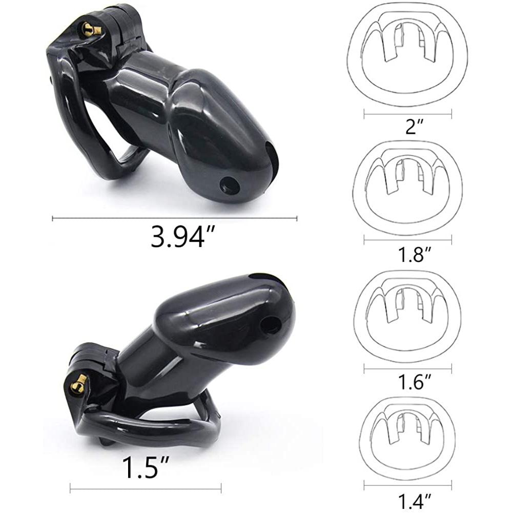 Male Chastity Cage with 1 Brass Locks Adjustable Silicone Cock Cage with 4 Rings for Male Penis Exercise