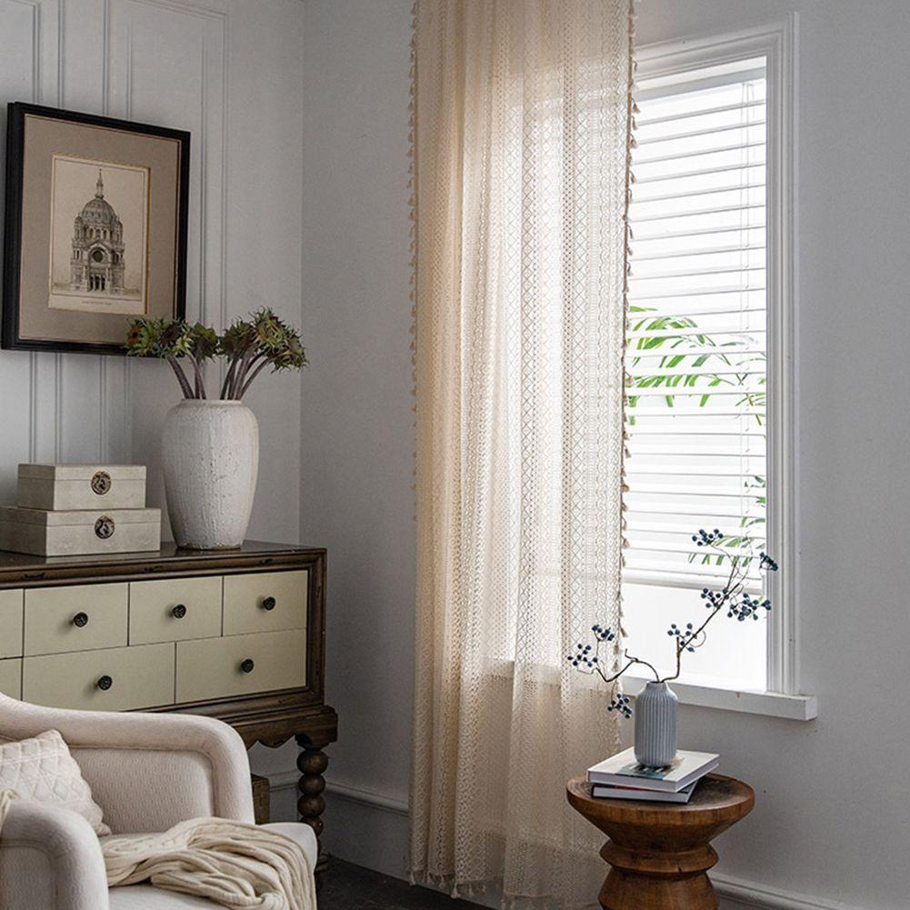1PC Brocade Cotton Warp Knitted Craft Curtain with Tassels for Living Room Bedroom Home Decor