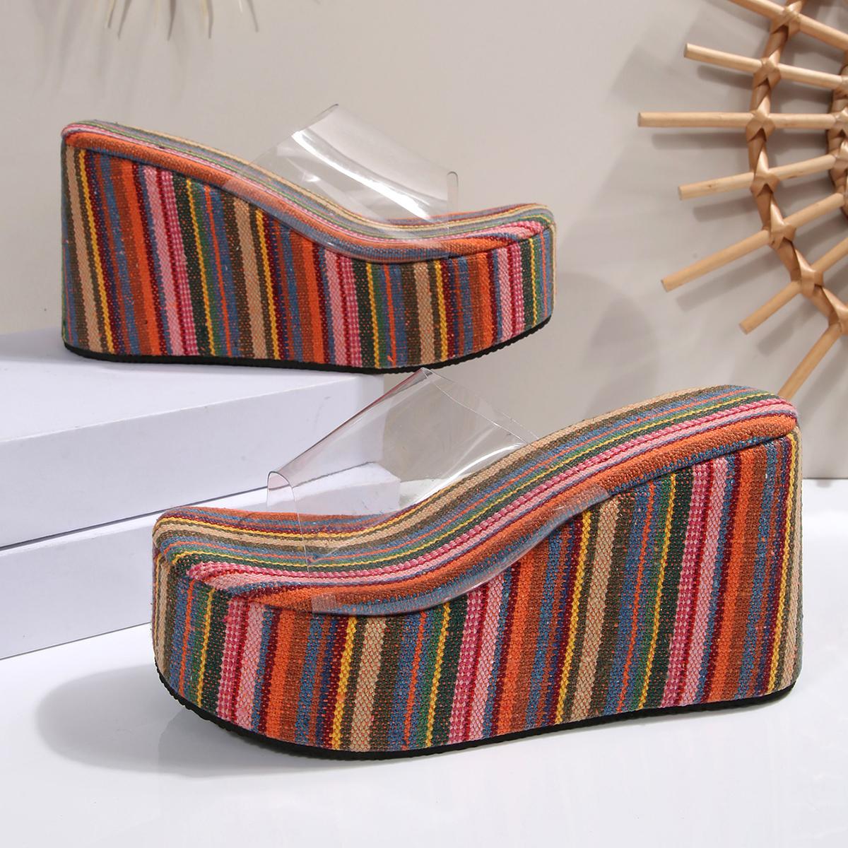 

Модные женские сандалии на толстой подошве, шлепанцы на платформе, на высоком каблуке, однотонные, пляжные сандалии, роскошная уличная обувь, женские сандалии 43 розовый