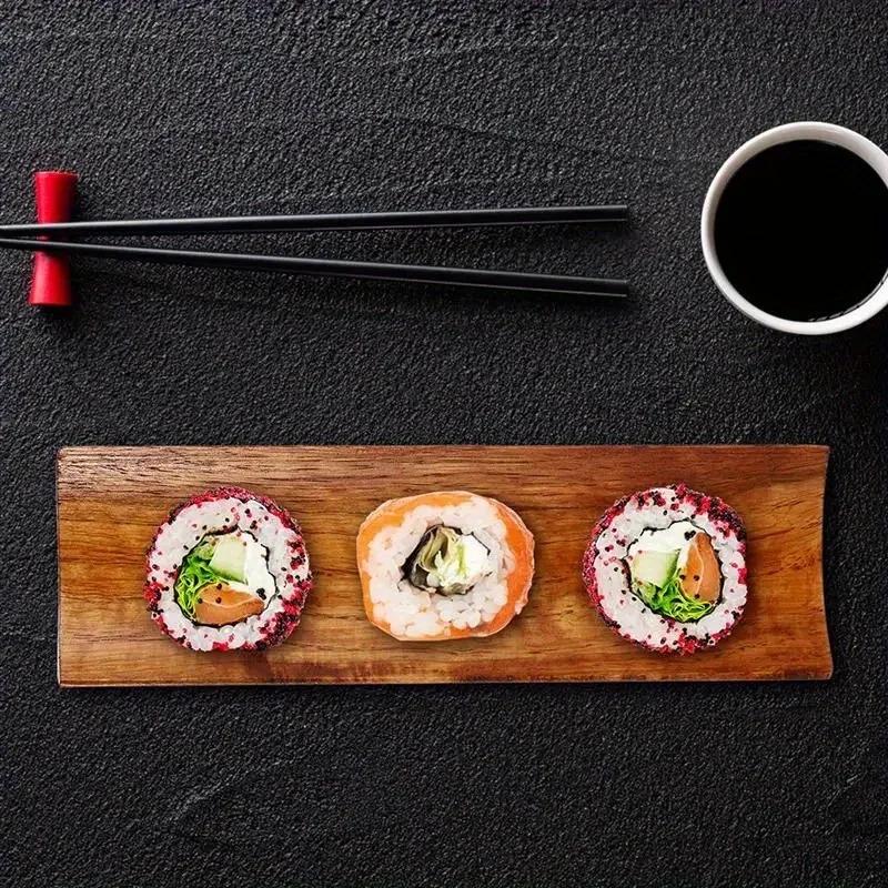 2PCS Sushi Plate Tray Serving Plates Wooden Platter Dish Set Sashimi Japanese Display Boat Wood Dessert Food Appetizer Board