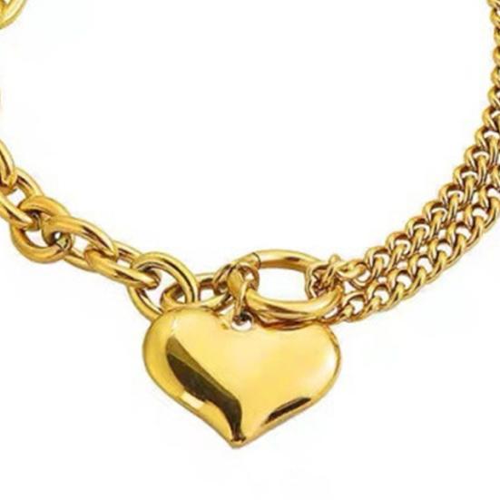 Women Bracelet, Adjustable Extended Tail Chain Bracelet, Double-Layered Cuban Bracelet with Heart Charm for Jewelry Gift