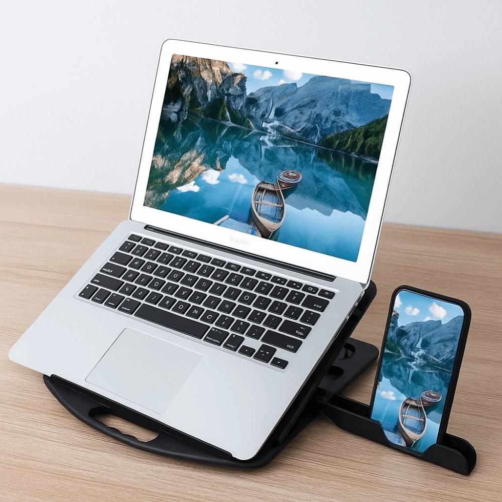 Lazy Holder Plastic Laptop Stand With Phone Holder Non Slip Desktop Holder Foldable 2 IN 1 Ergonomic Laptop Riser Smart Phones