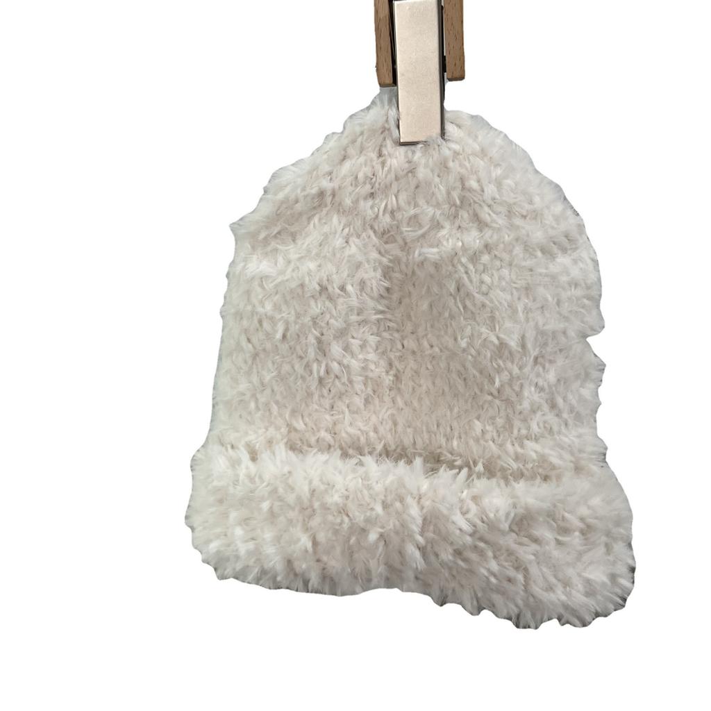 Korean White Plush Knitted Hat for Women In Autumn and Winter Fashionable Warm Imitation Fur Ear Protecting Hat