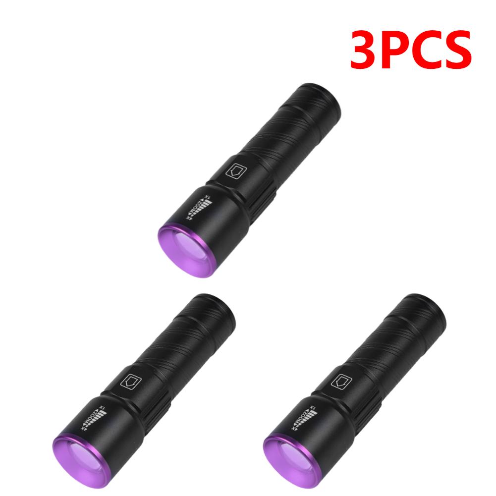 1-5PCS Portable Ultraviolet Torch Multi-Function Telescopic Zoomable Flashlight 3 Light Modes Waterproof UV Torch for Money