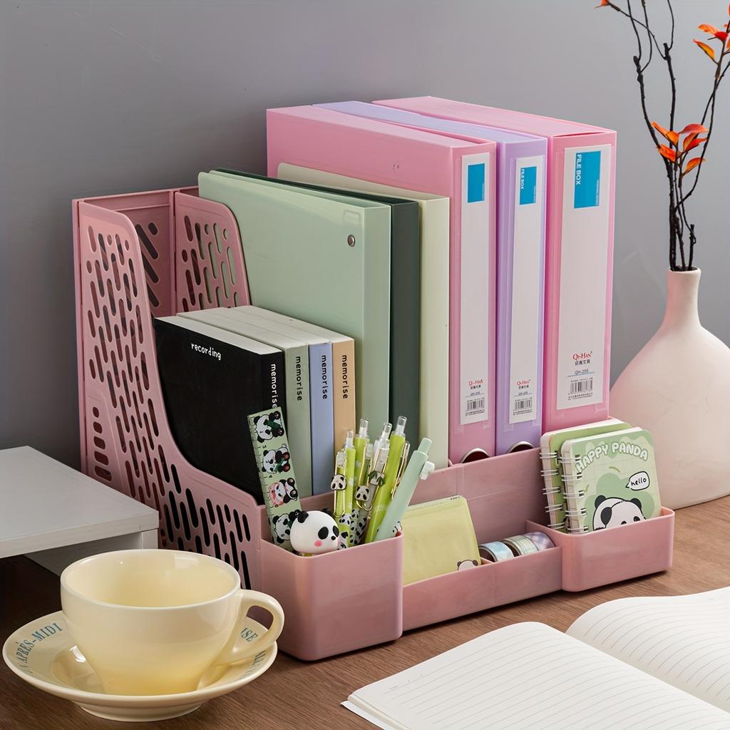 4-Compartment Detachable Desktop File Organizer, PP Material, Space-Saving Office Supplies and Document Storage Box