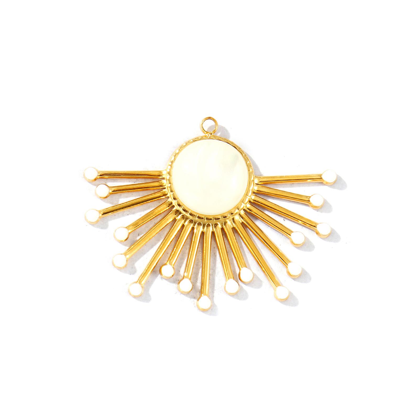 

1 Piece Enamel Fan-shaped Natural Stone Pendants 18K Gold Plated 304 Stainless Steel Charms For DIY Necklace Making 4cm x 3.1cm білий
