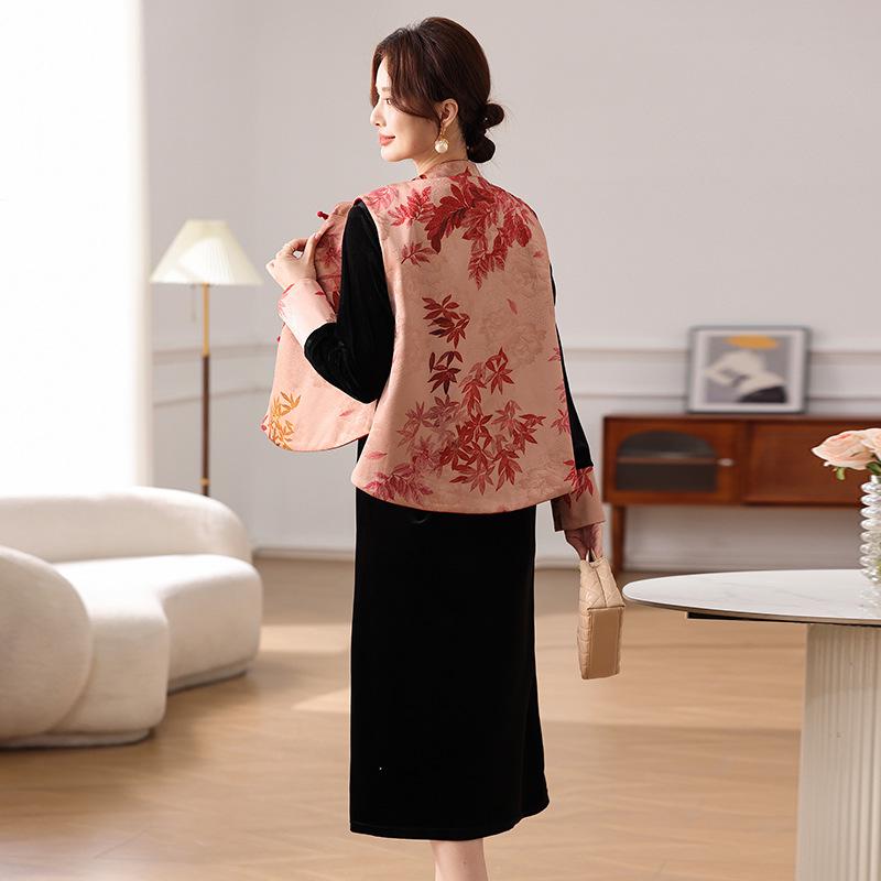 Spring Floral Vest Dress Set for Middle-Aged & Elderly Women: Stylish Base Layer & Outerwear for Spring & Autumn