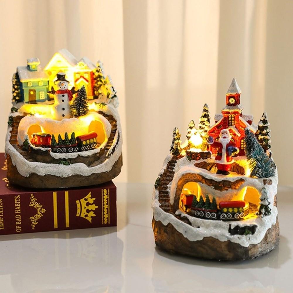 Harz Weihnachts Dorf Häuser Weihnachtsmann LED Licht Neujahr Mikro Landschaft Schneeansicht Handwerk Neujahrsdekoration Festliche Atmosphäre