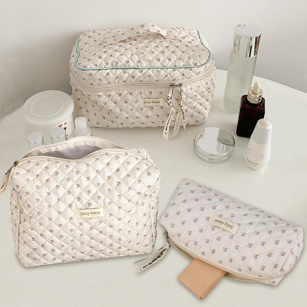 Women Make Up Organizer Pouch with Zipper Makeup Storage Bag Floral Printed Large Capacity Female Girls Storage Bag Set