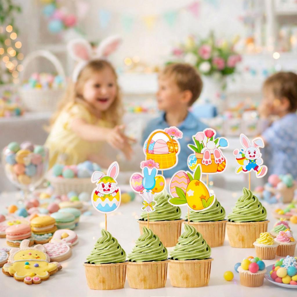 Easter Cake Decoration Kit, Double-sided Colorful Easter Egg Paper Cupcake Small Sign, Party Supplies