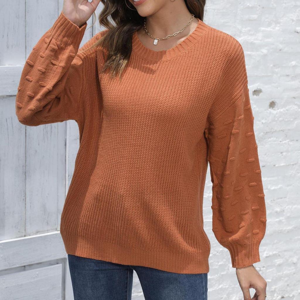 Women's Solid Color Knitted Pullover Sweater - European & American Autumn/Winter Casual Base Shirt P028