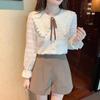 Summer French Doll Collar Women Lace Casual Shirts Bottom Fashion Patchwork Blouse