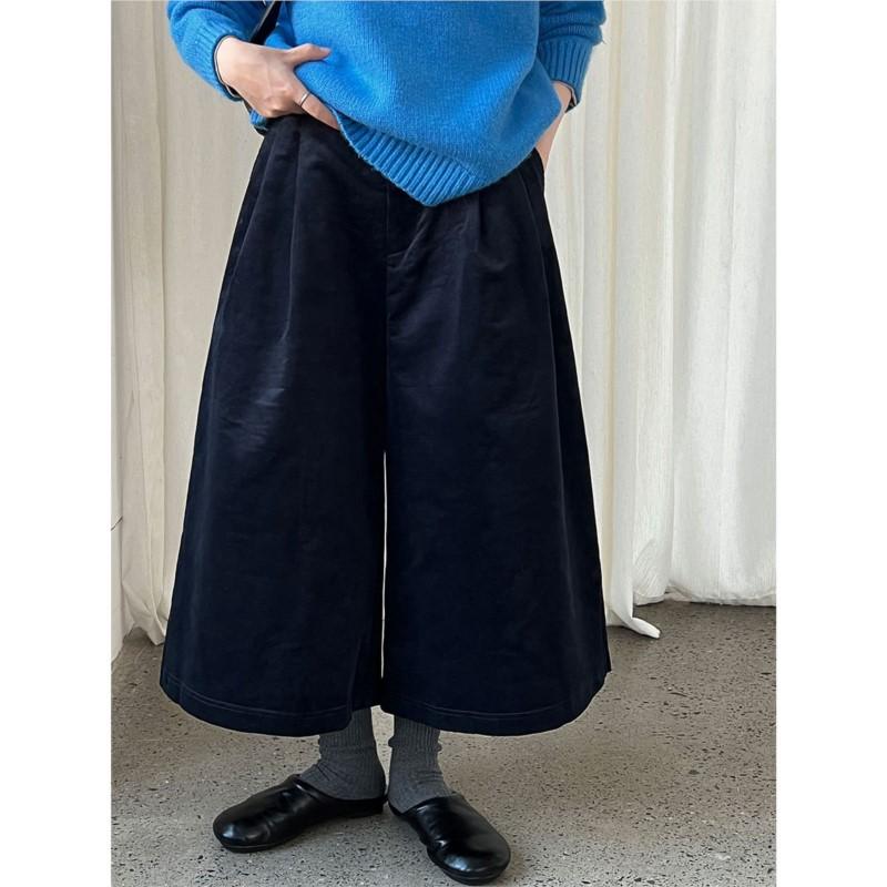 

Johnature Simple Comfortable Corduroy High-waisted Vintage Mid-length Pants For Women Loose Wide-leg Pants Autumn Winter M Темно-синій