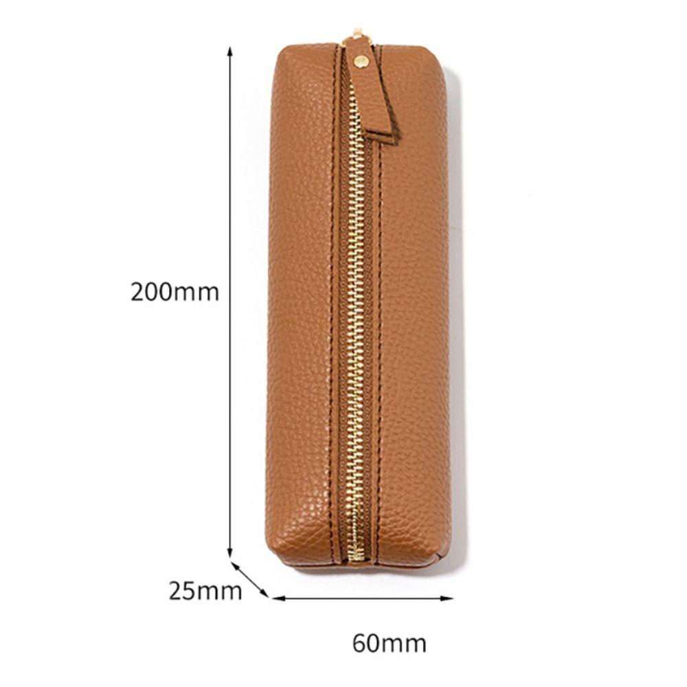 PU Leather Pen Case Zipper Pen Storage Bag Simple Stationery Organizer  School Office