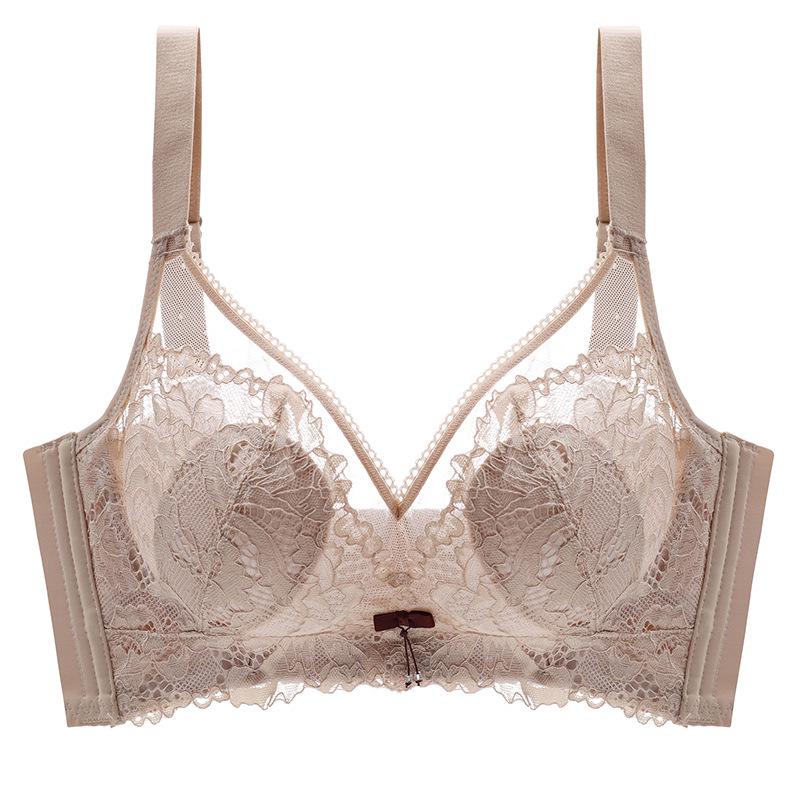 

Женский тонкий изогнутый бюстгальтер без косточек, больших размеров, антипровисающее нижнее белье для уменьшения вторичной груди, бюстгальтер пуш-ап 40/90D бежевый